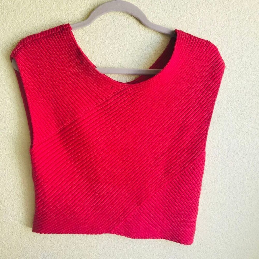 Rachel Rachel Roy Red Ribbed Crop Sleeveless Top Large - Picture 3 of 9